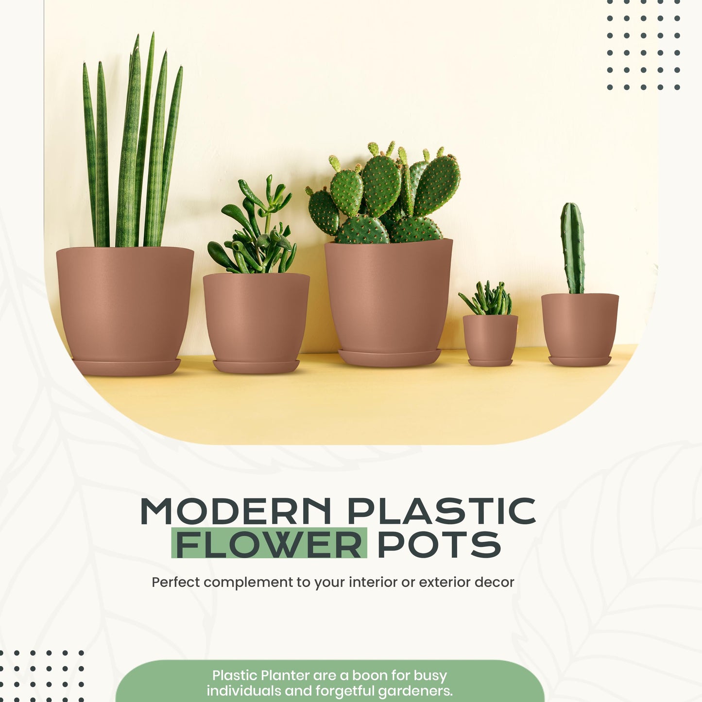 Utopia Home - Plant Pots Indoor with Drainage - 7/6.6/6/5.3/4.8 Inches Home Decor Flower Pots - Plastic Planters for Indoor Plants, Cactus, Succulents Pot (Terracotta, Pack of 10)