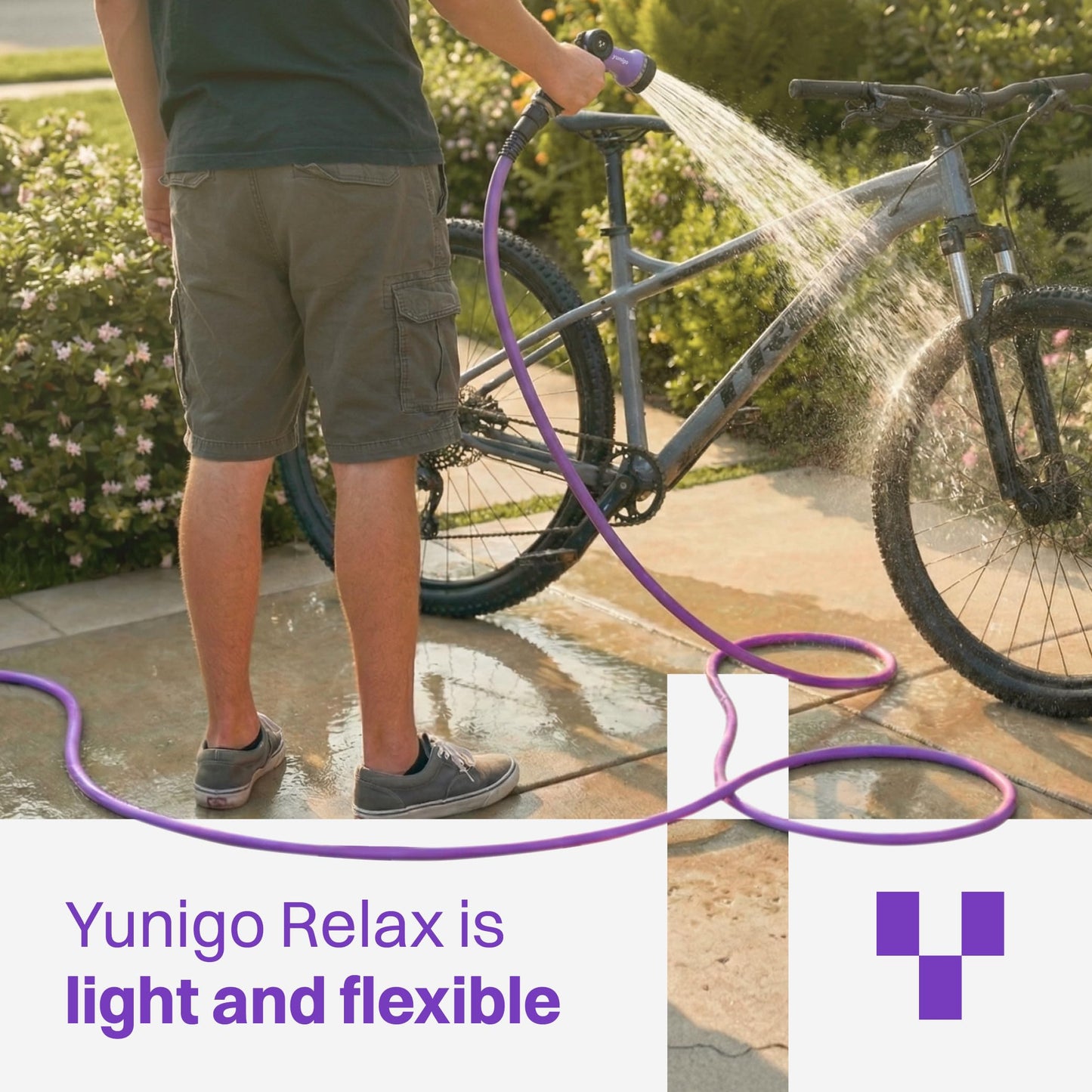 YUNIGO RELAX 50ft Expandable Purple Garden Hose – Lightweight No-Kink Design with Durable Aluminum Couplings, Spray Nozzle & Hose Mender for Home & Garden Watering