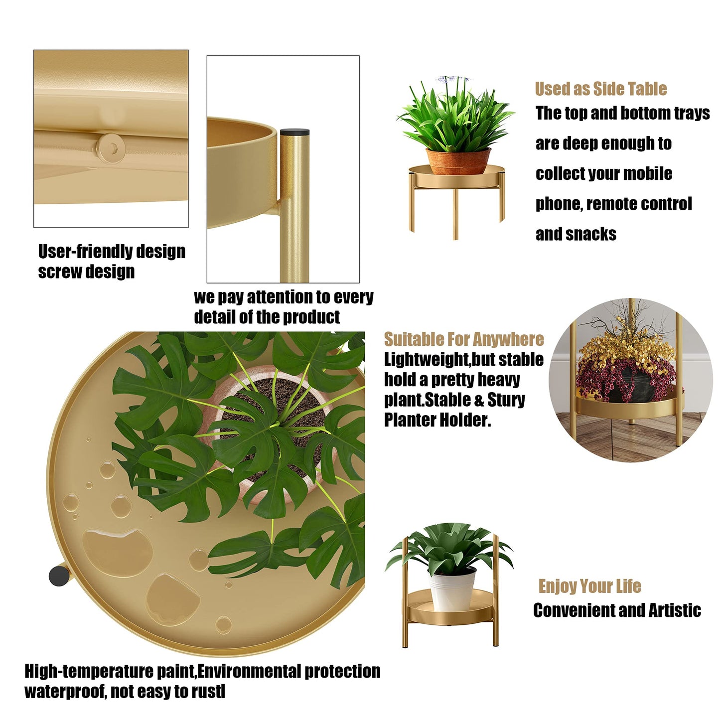 Fashionoda 30" Plant Stand, 2 Tier Metal Flower Plants Holder with 2 Removable Display for Indoor or Outdoor,Pot Plant Planter Display(30 X 10in, Gold)