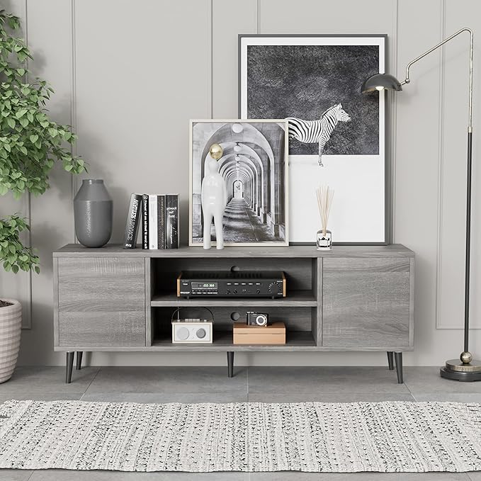 JUMMICO TV Stand for 65 Inch TV, Mid Century Modern TV Stand, Entertainment