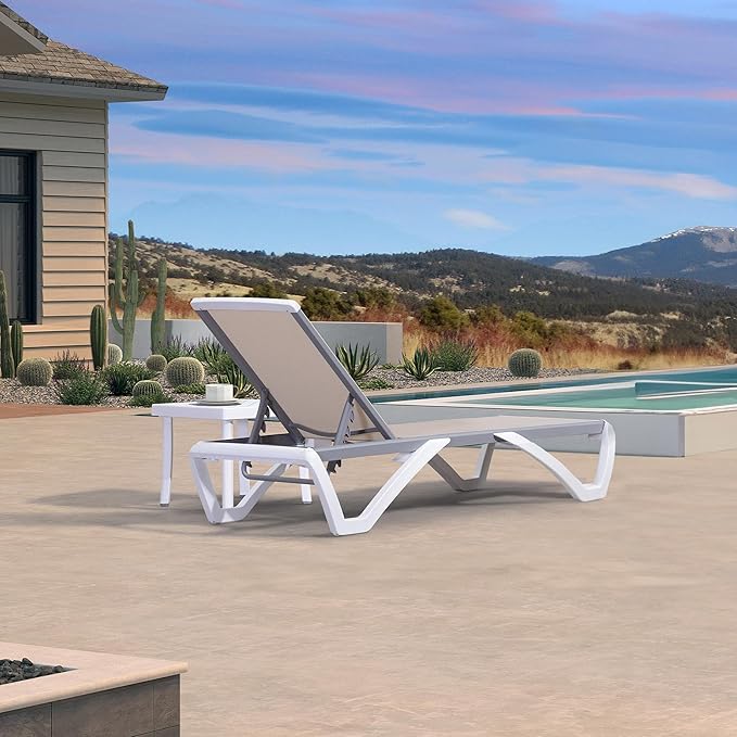 PURPLE LEAF Patio Chaise Lounge Chair Set Outside Aluminum Plastic Stackable