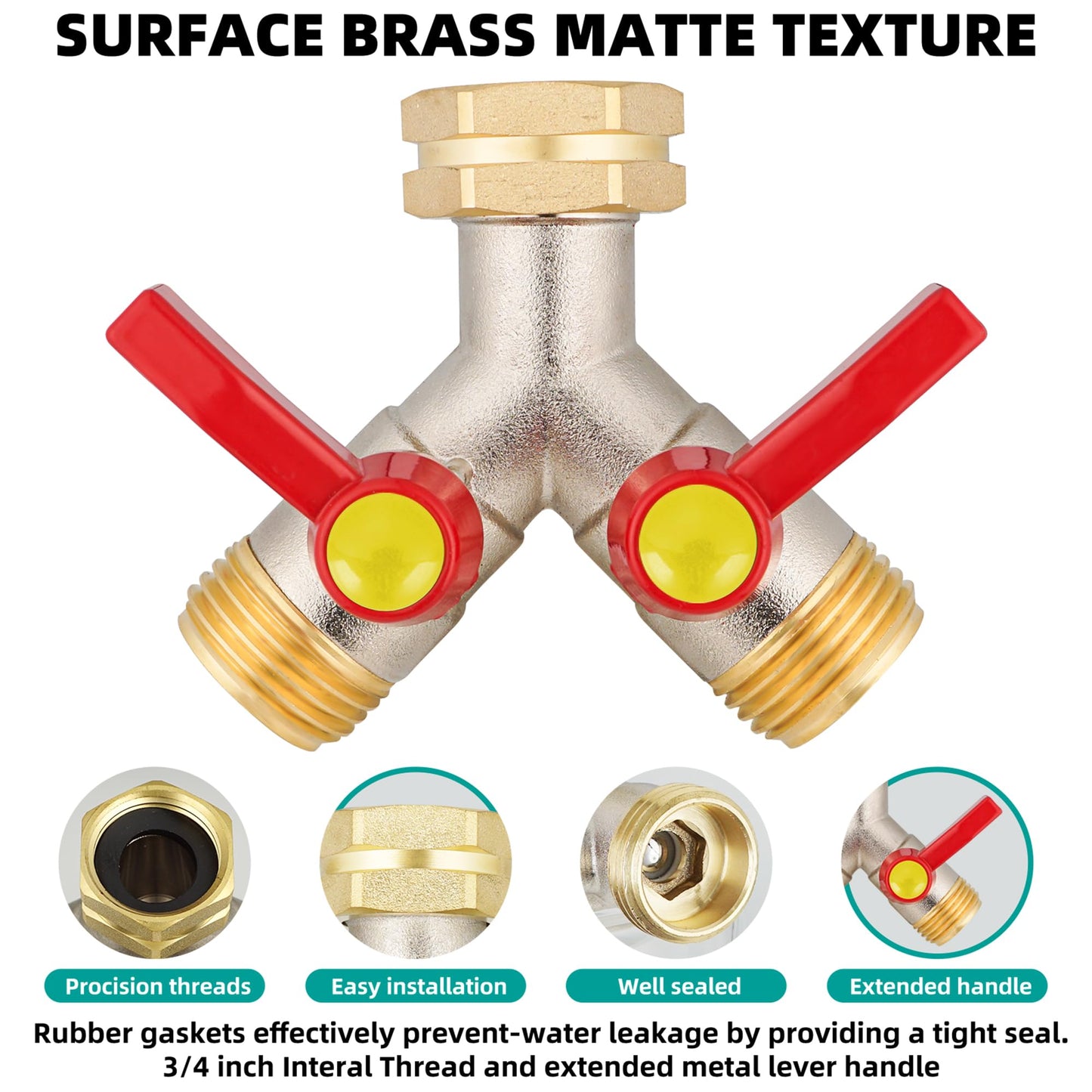 DINGBAI Hose Splitter 2 Way, Brass High Flow Garden Hose Splitter Heavy Duty, Hose Connector, Water Spigot Splitter, Full Flow Faucet Splitters with shutoff, 3/4” GHT Inlet