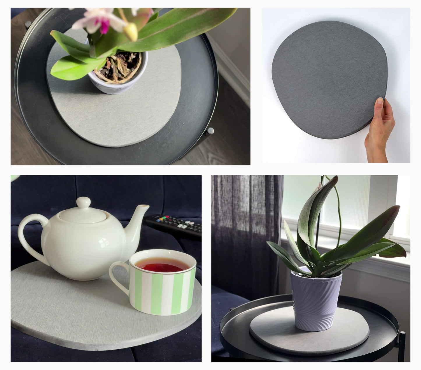 Stone Plant Saucer Set of 2 Large 11.5 in, Absorbent Diatomaceous Earth Plant Tray for Indoor Plants, Plant Pot Saucer with Silicone Feet, Grey Slate Water Absorbing Planter Tray