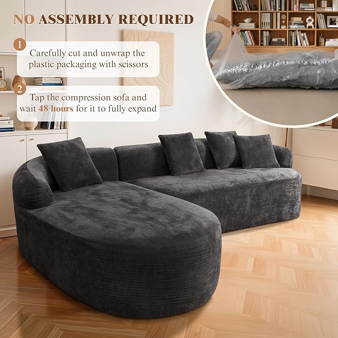 99" Curved Sectional Sofa with Chaise, Modern Boneless Couch with Deep Seat