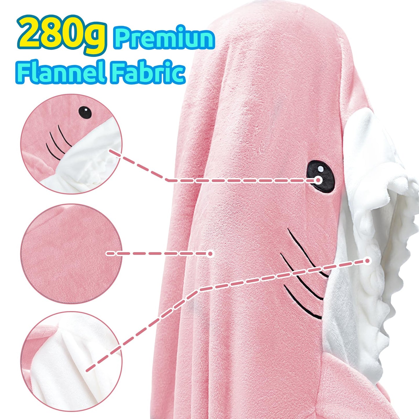 Shark Blanket Onesie for Adult Super Soft Cozy Flannel Throw Wearable Blanket Hoodie, Cartoon Animals Shark, Sleeping Bag Cosplay Shark Costume Blanket Gifts for Shark Lovers (Pink,S)