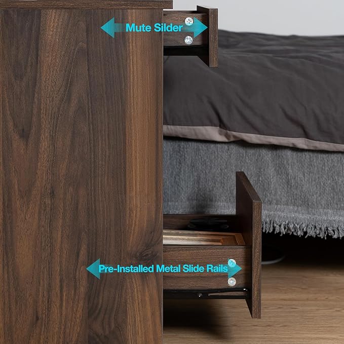 HOMMPA Set of 2 Open Shelf LED Nightstands