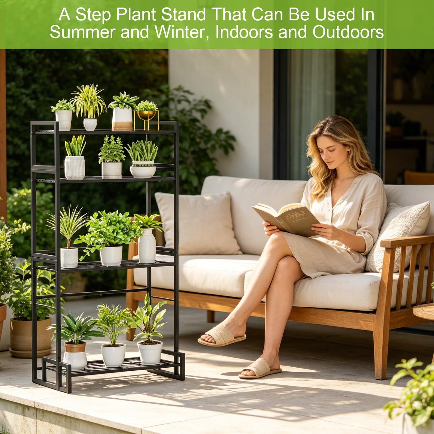 VyGrow Plant Stand, 4 Tier Widened Stackable Tiered Plant Stand, Upgraded Scalable Heavy Duty Tall Plant Shelf for Indoor Outdoor, Garden, Display Shelves, Flower Pot Holder, Black