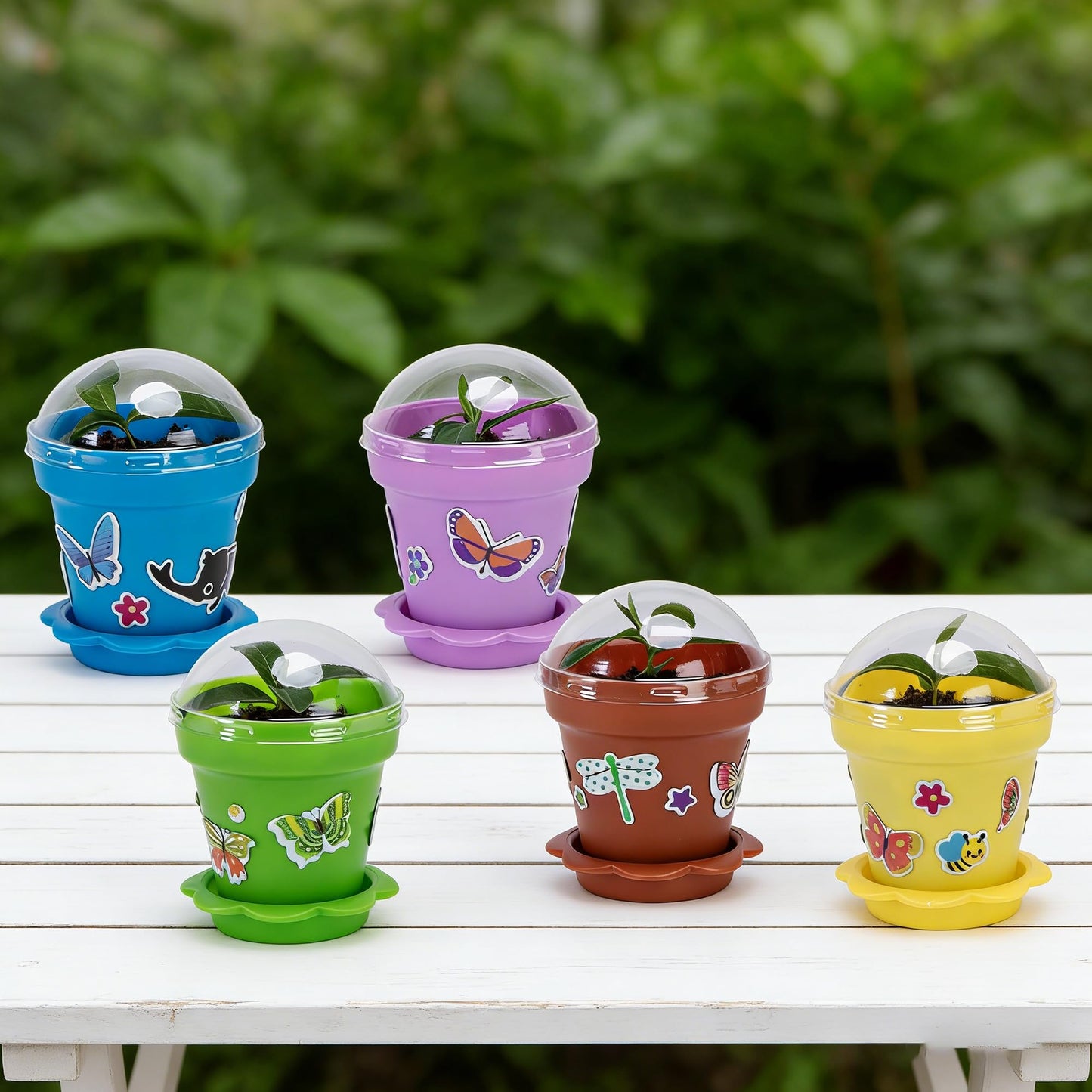 25 Packs Cupcake Plant Nursery Pots with Humidity Dome, Small Plastic Flower Plant Pots with 20 Sheet Stickers, Seeds Starter Pot Flower Planting Container for Seedlings Succulent Display (Mix Colors)