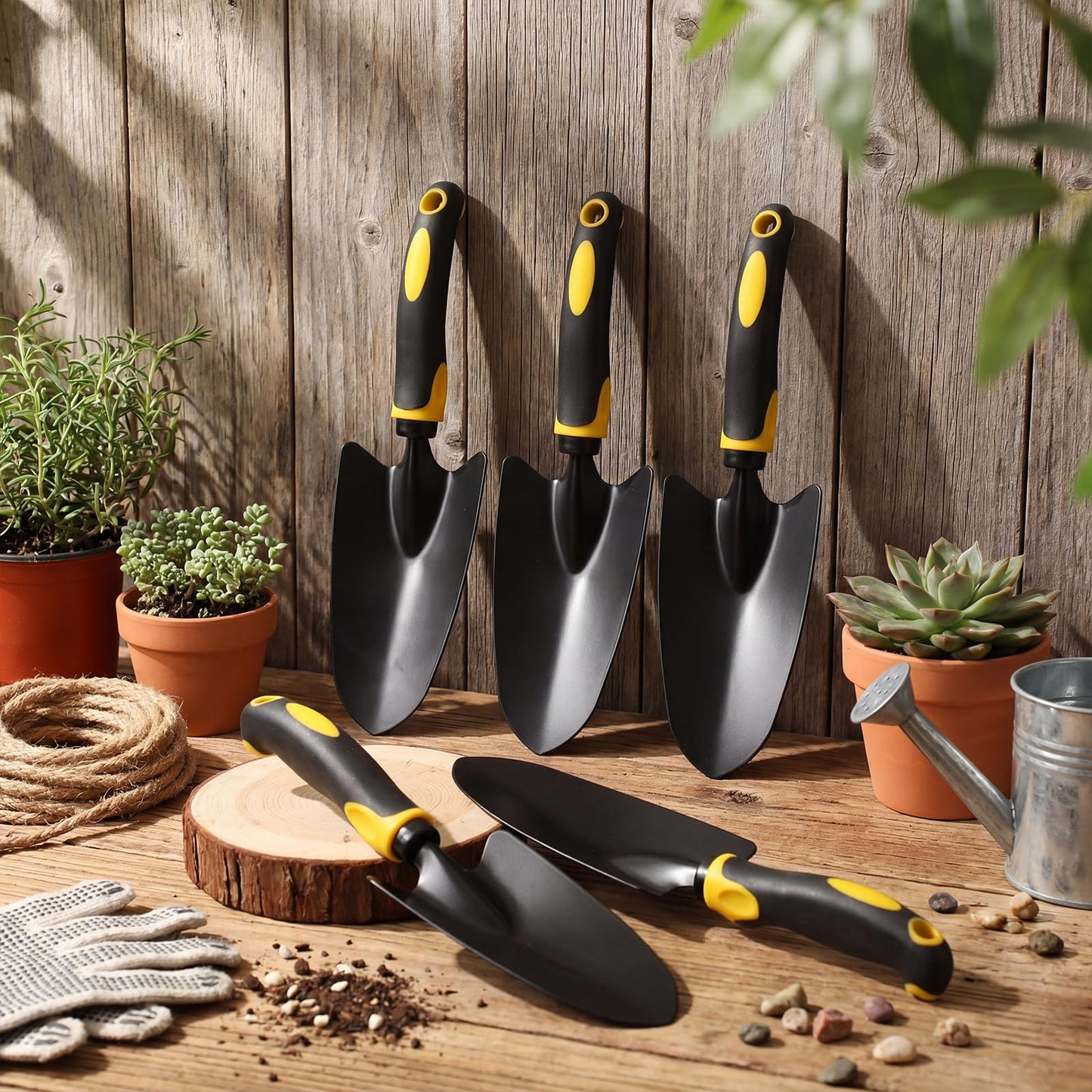 Yaocom 12 Pcs Garden Shovel Aluminum Alloy Heavy Duty Trowel Small Digging Shovels Metal Hand Trowel Spade with Soft Handle for Garden Lawn Yard Planting Tool (Large Shovel,Yellow)
