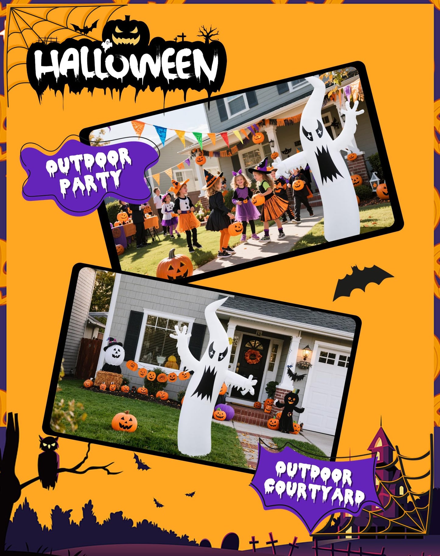 LZLXXLZL 8.7FT Halloween Inflatable Ghost Outdoor Decoration, Scary Yard Decor with LED Light, Built-in Blower & Stakes for Holidays Outdoor Garden House Party