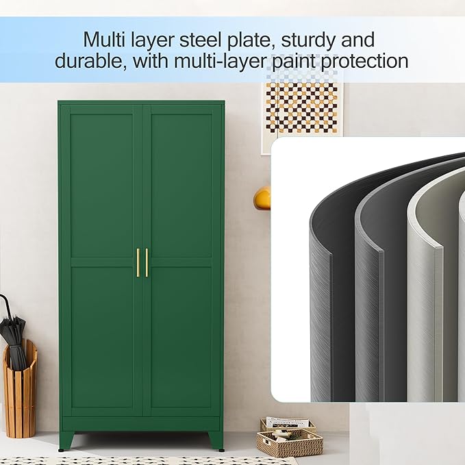 71 "Metal Armoire Wardrobe Closet, Steel Clothing Storage Cabinet