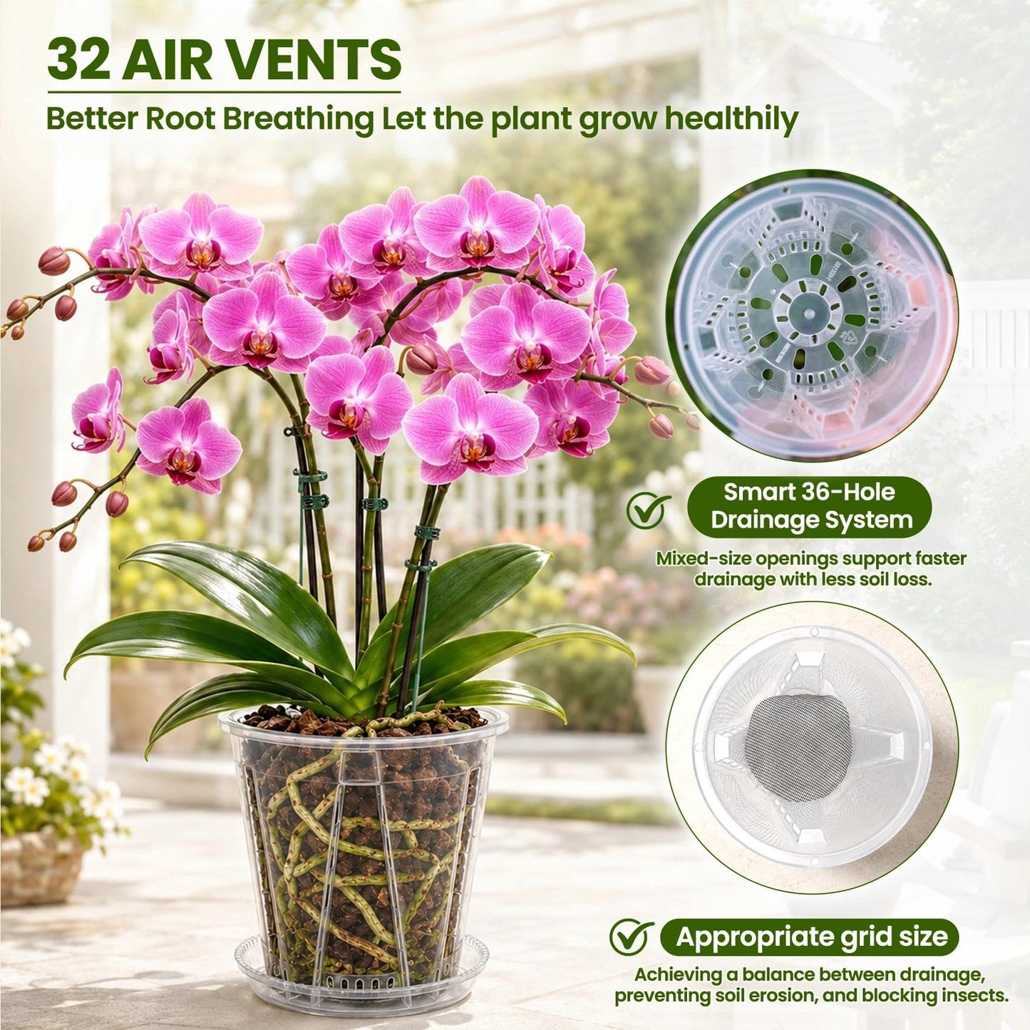 LINBLIF Clear Orchid Pots with Drainage Holes Set, 12 Pack 4,5,6 Inch Plastic Nursery Pots with Saucers, Orchid Repotting Kit with Mesh Screens, Stakes and Clips for Indoor Plants (4 in +5 in + 6 in)