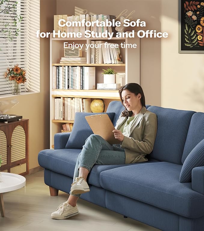 Kidirect 87in Corduroy Couch, Sofa No Tool Assembly, Comfy Couches