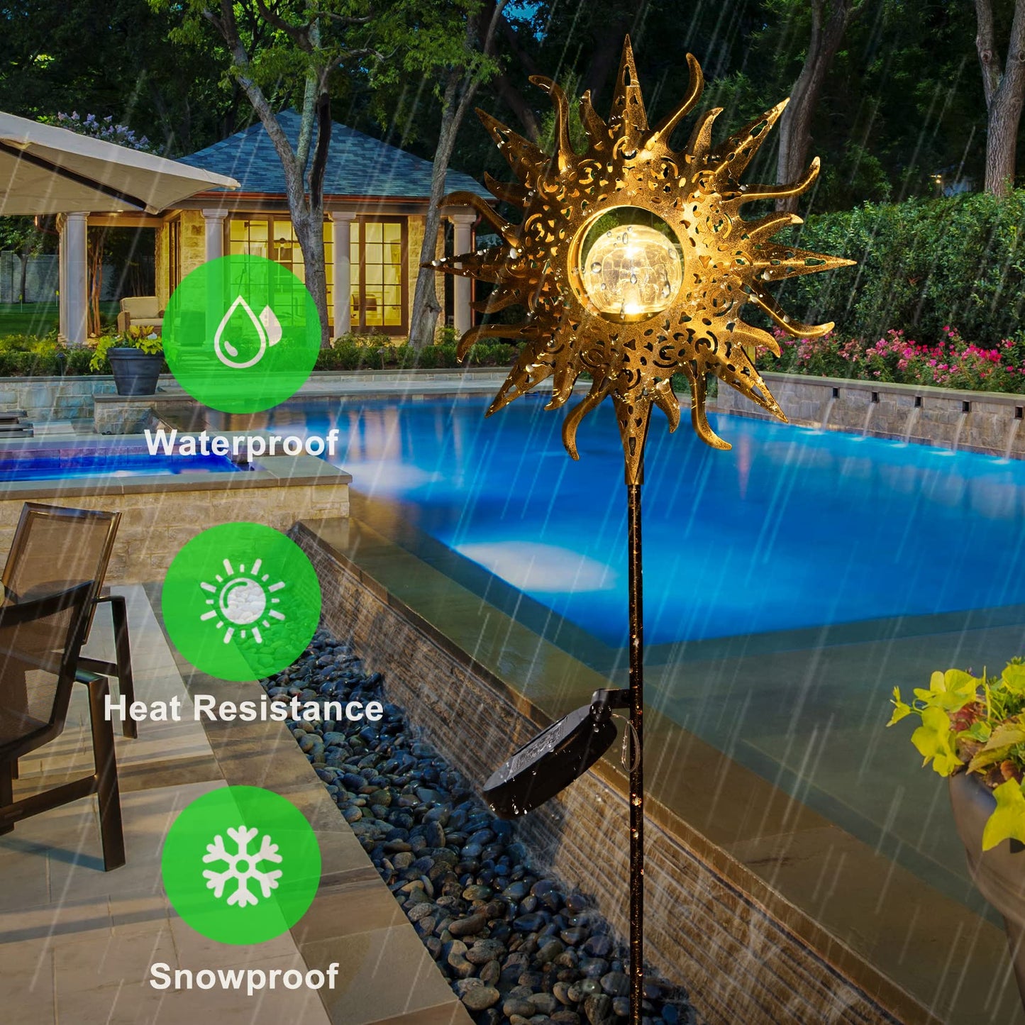HOMEIMPRO Large Sun Solar Garden Decor Lights Outdoor Garden Gifts Mom Dad, Crackle Glass Metal Stake Backyard Decor, Waterproof LED Lights for Lawn Patio Ornaments, Mothers Day Gifts for Women
