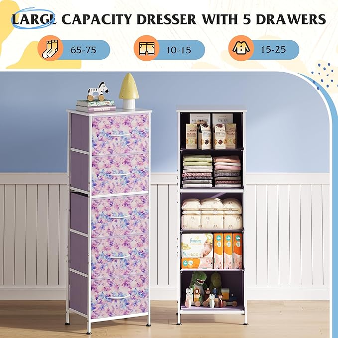 WLIVE Fabric Dresser, 5-Drawer Tall Dressers