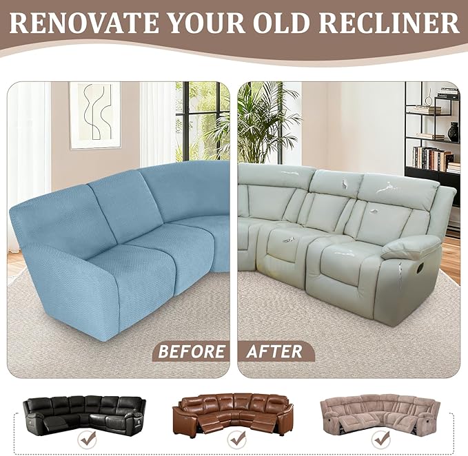 ALIECOM 100% Waterproof Recliner Sectional Couch Covers L Shape Stretch Corner