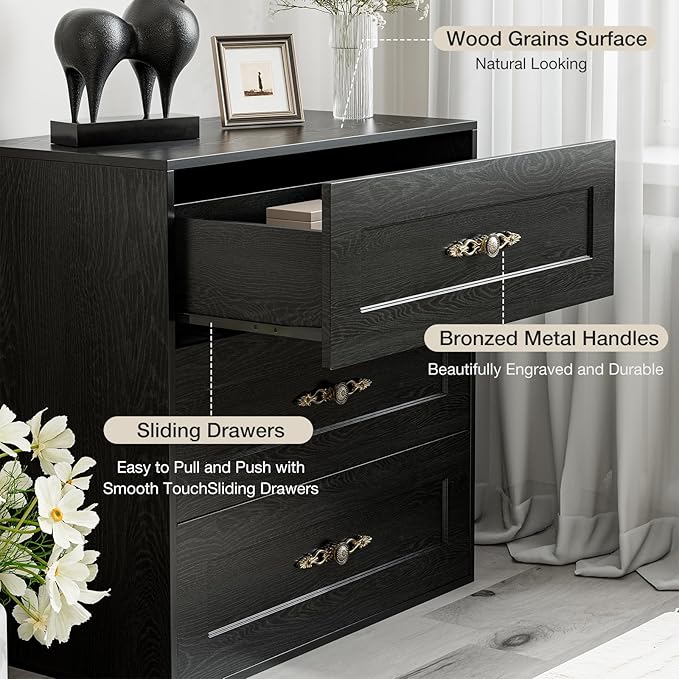 Wooden Dresser with 3 Large Drawers, Modular Media Console Storage Chest of