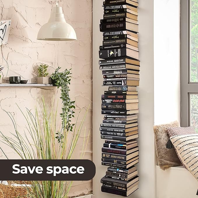 Floating Book Shelves for Wall, 4 Tier Invisible Floating Bookshelf, Vertical