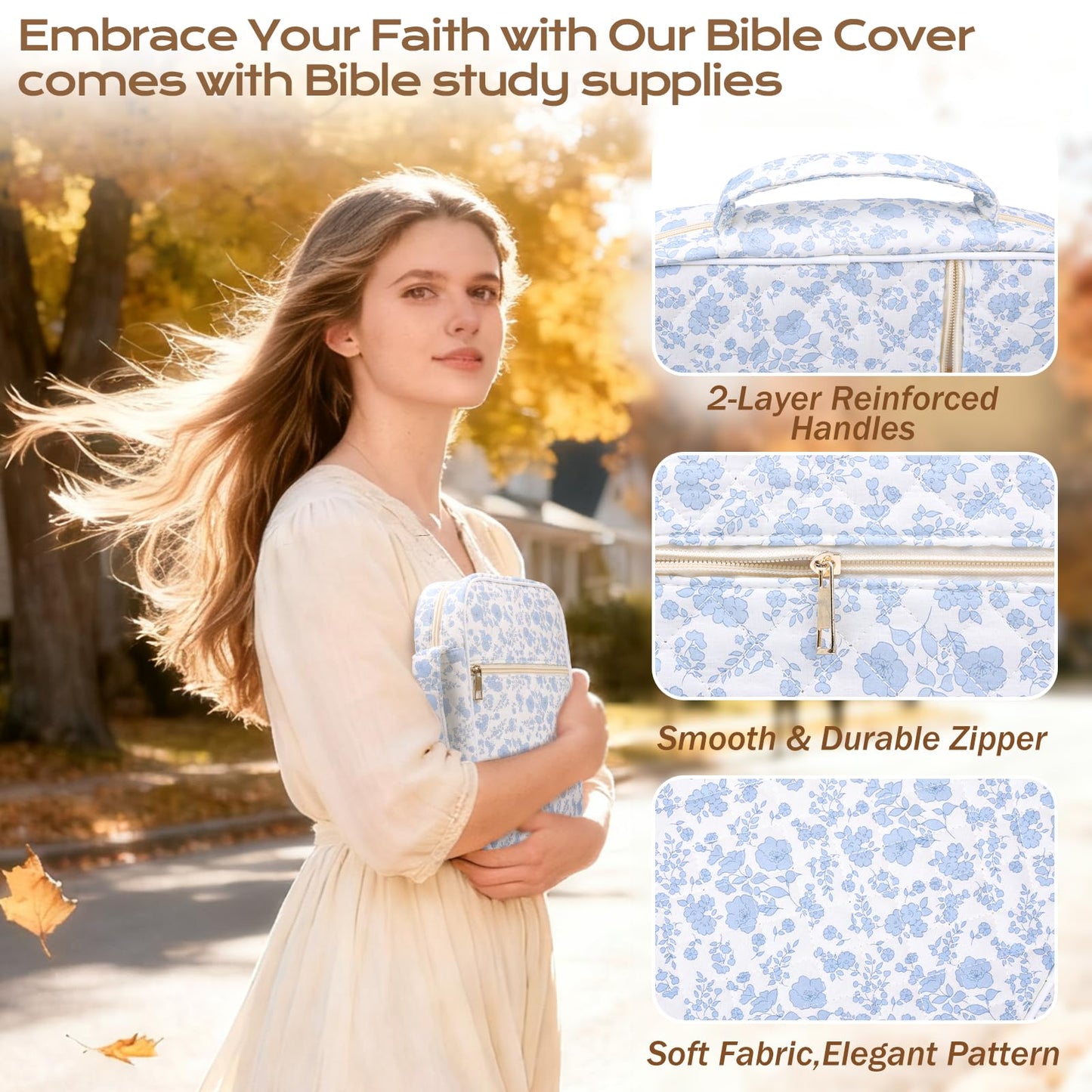 XKDOUS Bible Cover for Women Journaling Kit Quilted Bible Tote Bags Organizer with Pens, Tabs, Study Supplies Accessories Large Church Book Holder Christian Gifts for Lady, Friends