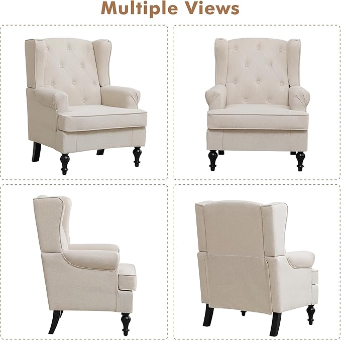 Accent Chair for Living Room, Mid Century Modern Upholstered Armchair, Wingback