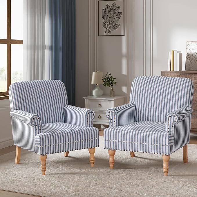 HUIMO Linen Fabric Accent Chairs Set of 2, Mid-Century Modern Armchair