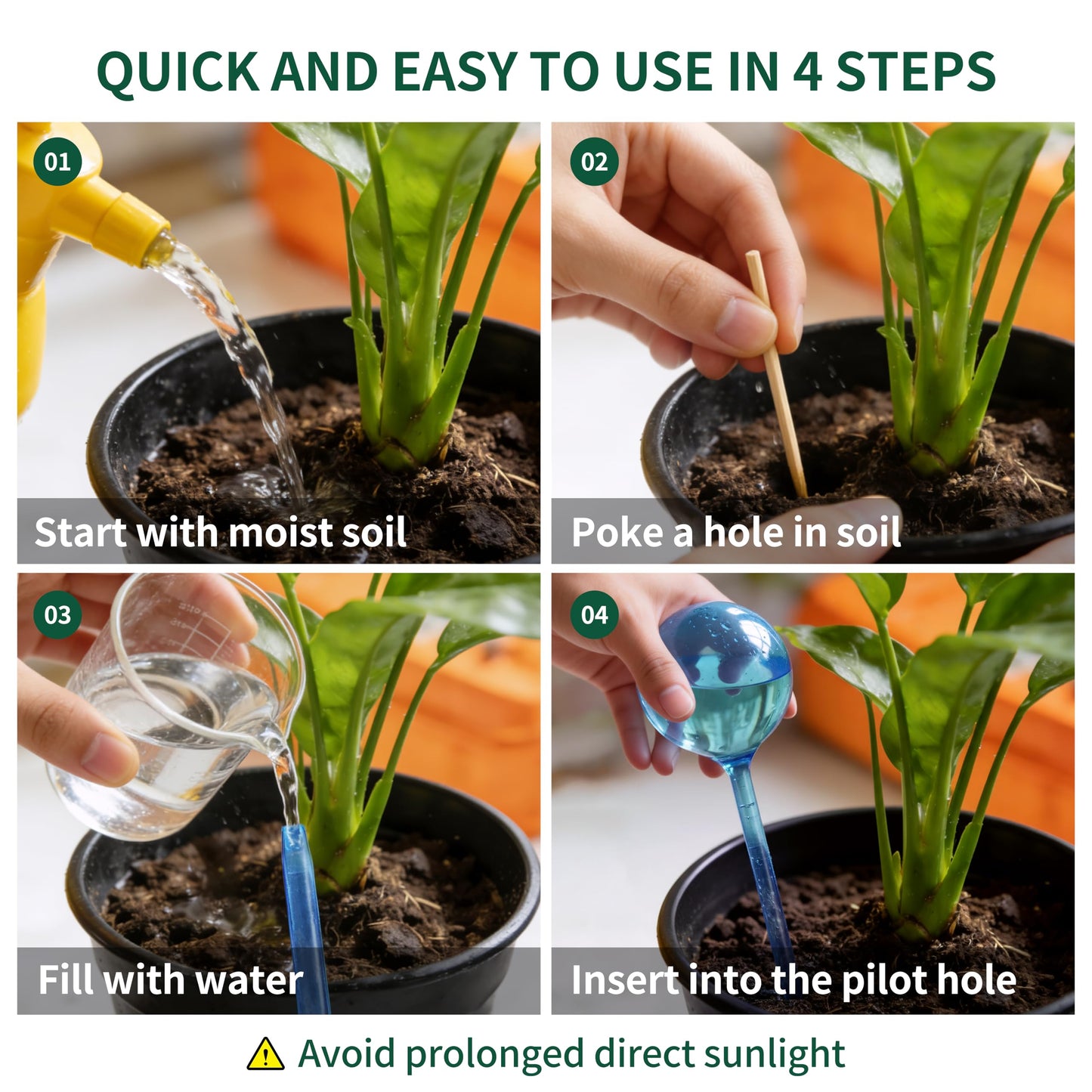Soilagua 6-Pack Plastic Small Plant Watering Globes, Premium PVC Shatter-Resistant Plant Waterer, Self Watering Planter Insert with Tapered Opening, Automatic Watering Spikes for Daily & Vacation