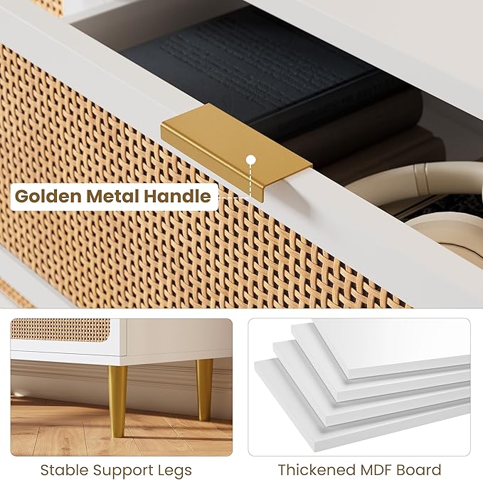 GarveeHome Rattan 5 Drawer Dressers