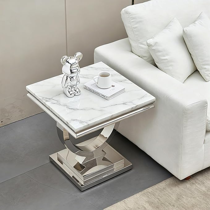 Henf Marble End Table Modern White Faux Marble Sofa Side Table