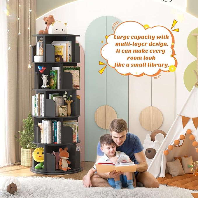 Aheaplus Rotating Bookshelf, 360 Display Wood Spinning Bookshelf Tower