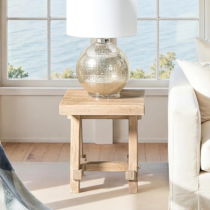 Hawthorne 18" Square Reclaimed Elm Trestle Side Table Heritage Light Natural