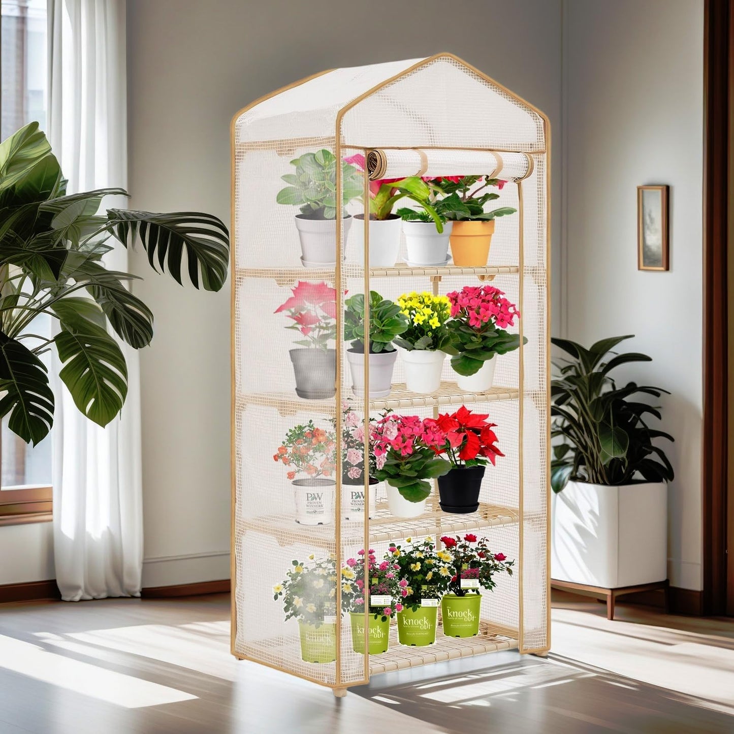 Purlyu 4-Tier Mini Greenhouse – Indoor or Outdoor Gardening Hot House with PE Zippered Cover and Metal Shelves for Growing Vegetables, Flowers and Seedlings 63'' H x 27'' L x 19'' W (PLGH704OWW)