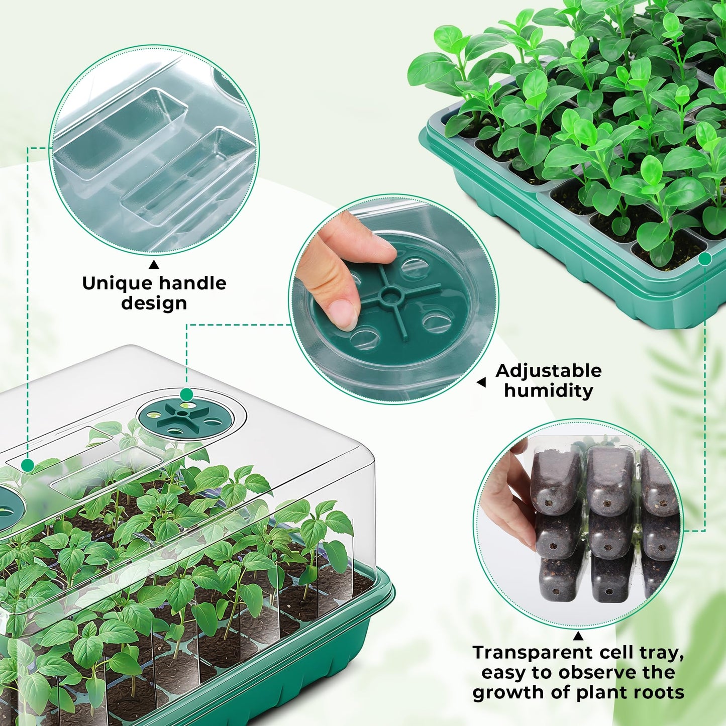 Hanaoyo 192 Cells Seed Starter Tray, 4 Packs Seed Starter Kit with Humidity Vented Domes and High Lid, Germination Kit for Indoor Greenhouse Seed Starter