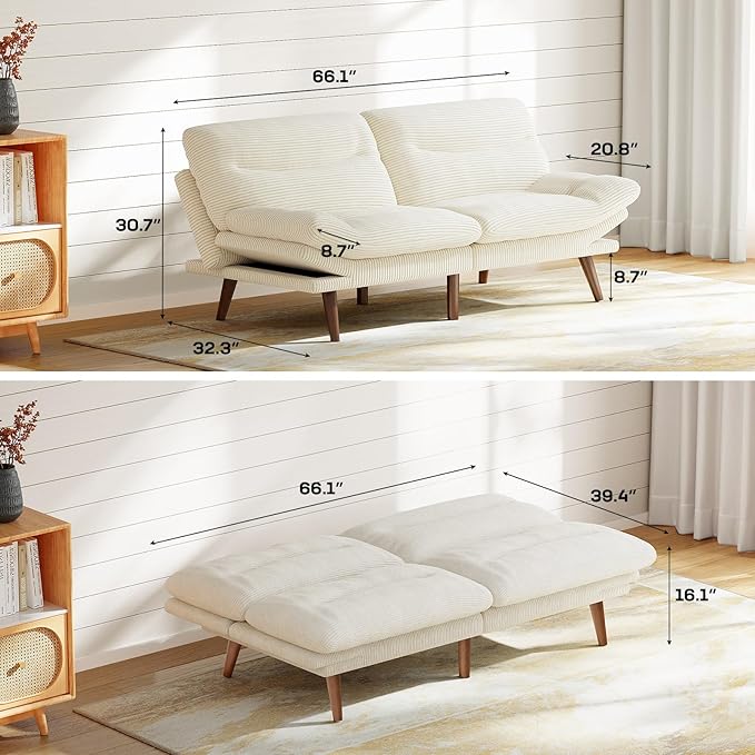 Marsail 66" Futon Sofa Bed, Convertible Corduroy Futon Couch