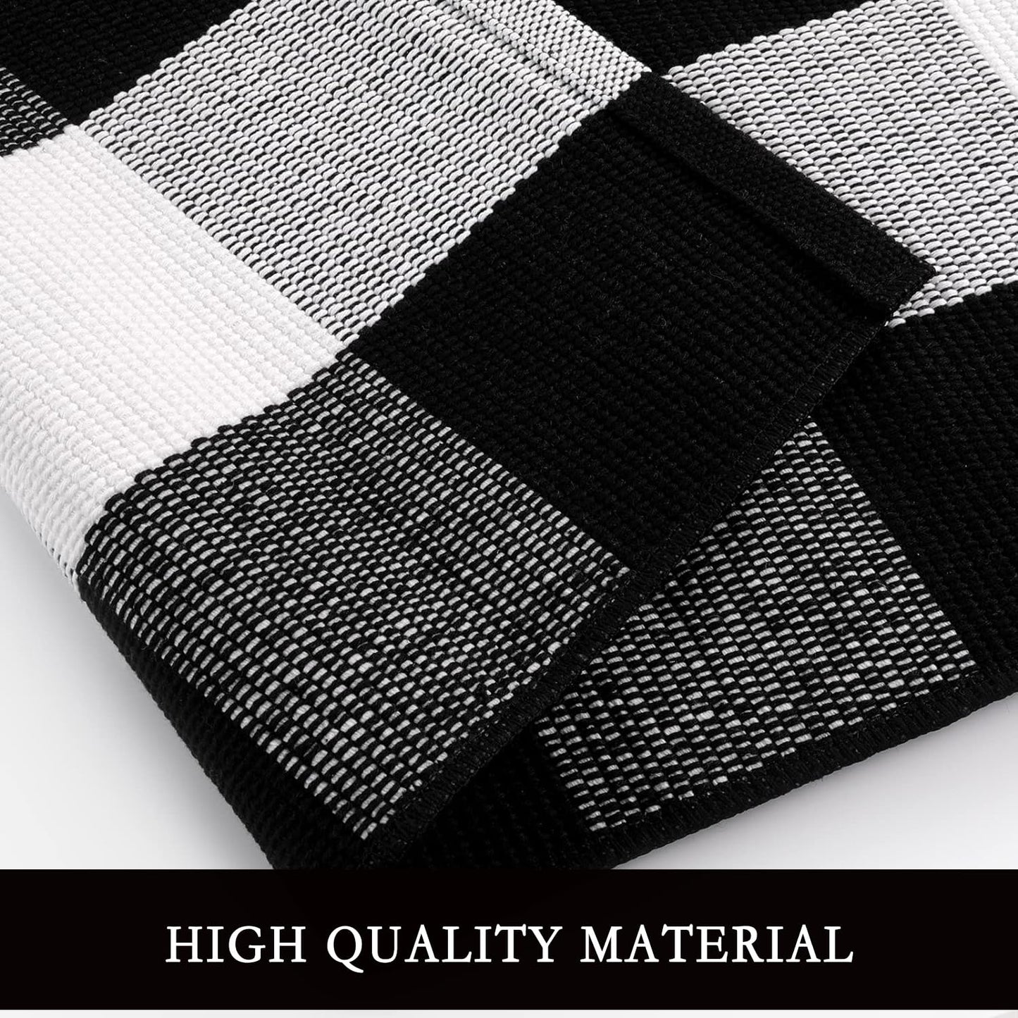 YINMEIJU Buffalo Plaid Rug 3'x5' Black and White Checkered Rug Front Door Mat Outdoor Cotton Washable Front Porch Rug Layered Doormats for Front Porch/Farmhouse/Entryway