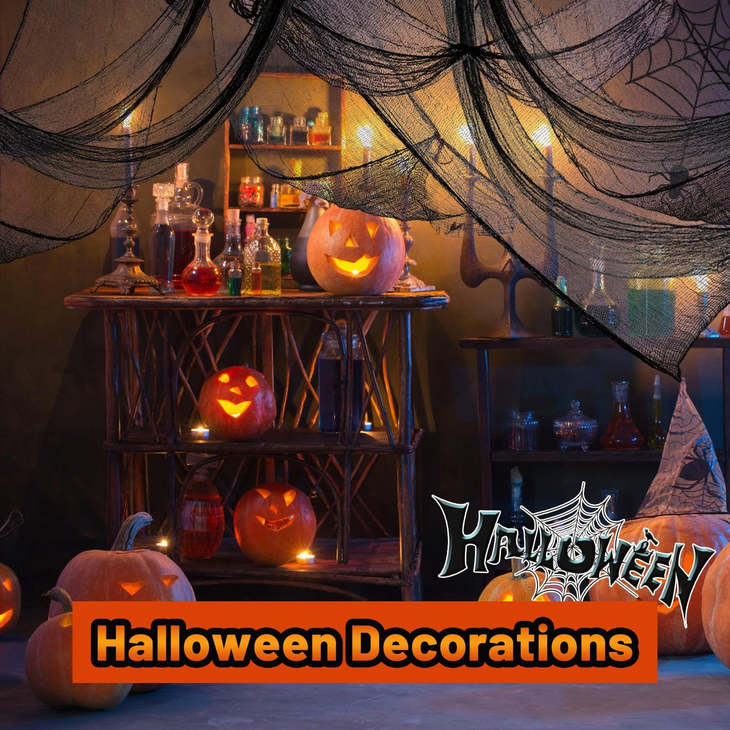 4 Pack Halloween Creepy Cloth Decorations, 30X72 Inch Black Scary Halloween Gauze Cloths, Spooky Cloth for Haunted House, Outdoor Patio, Garden, Halloween Indoor Wall Windows Black Cheesecloth Decor