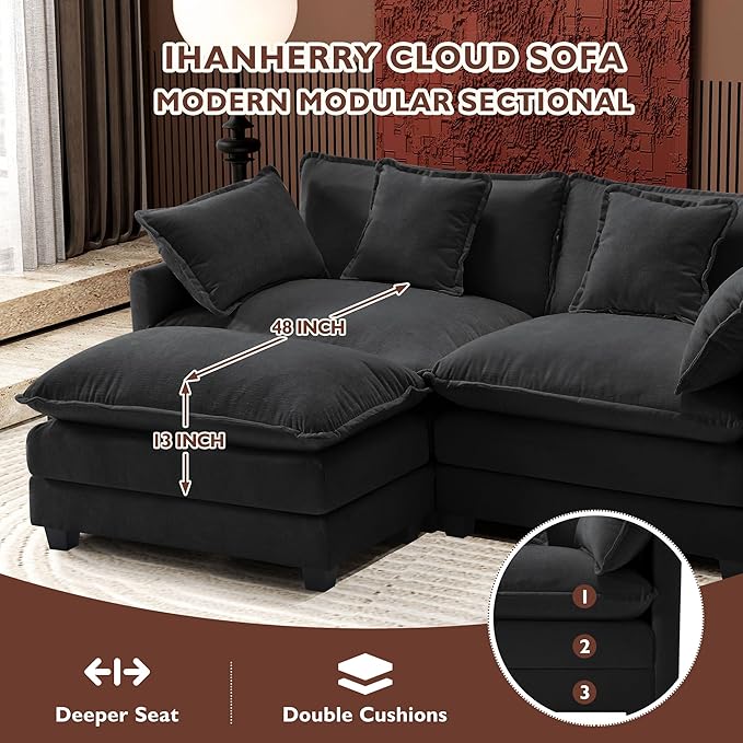 Ihanherry U-Shaped Modern Sofa 111.4" Modular Sectional Cloud Couch