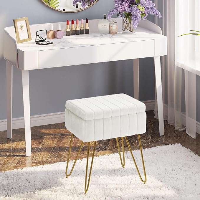Greenstell Vanity Stool Chair Faux Fur