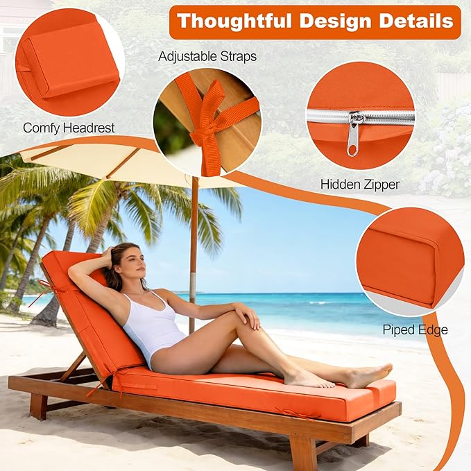 Chaise Lounge Cushions Outdoor 72x21x6 Inch, Fade Resistant 6'' Thicken Outdoor