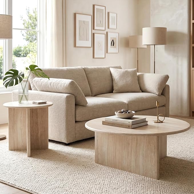 HNY Coffee Table and End Table Set of 2 Modern Round Nesting Coffee Table Faux