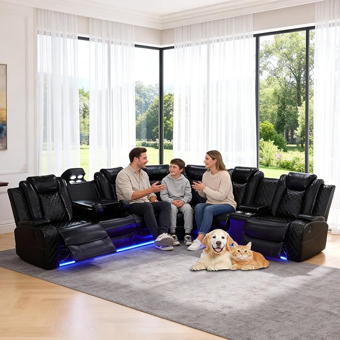 Power Reclining Leather Sectional Couch