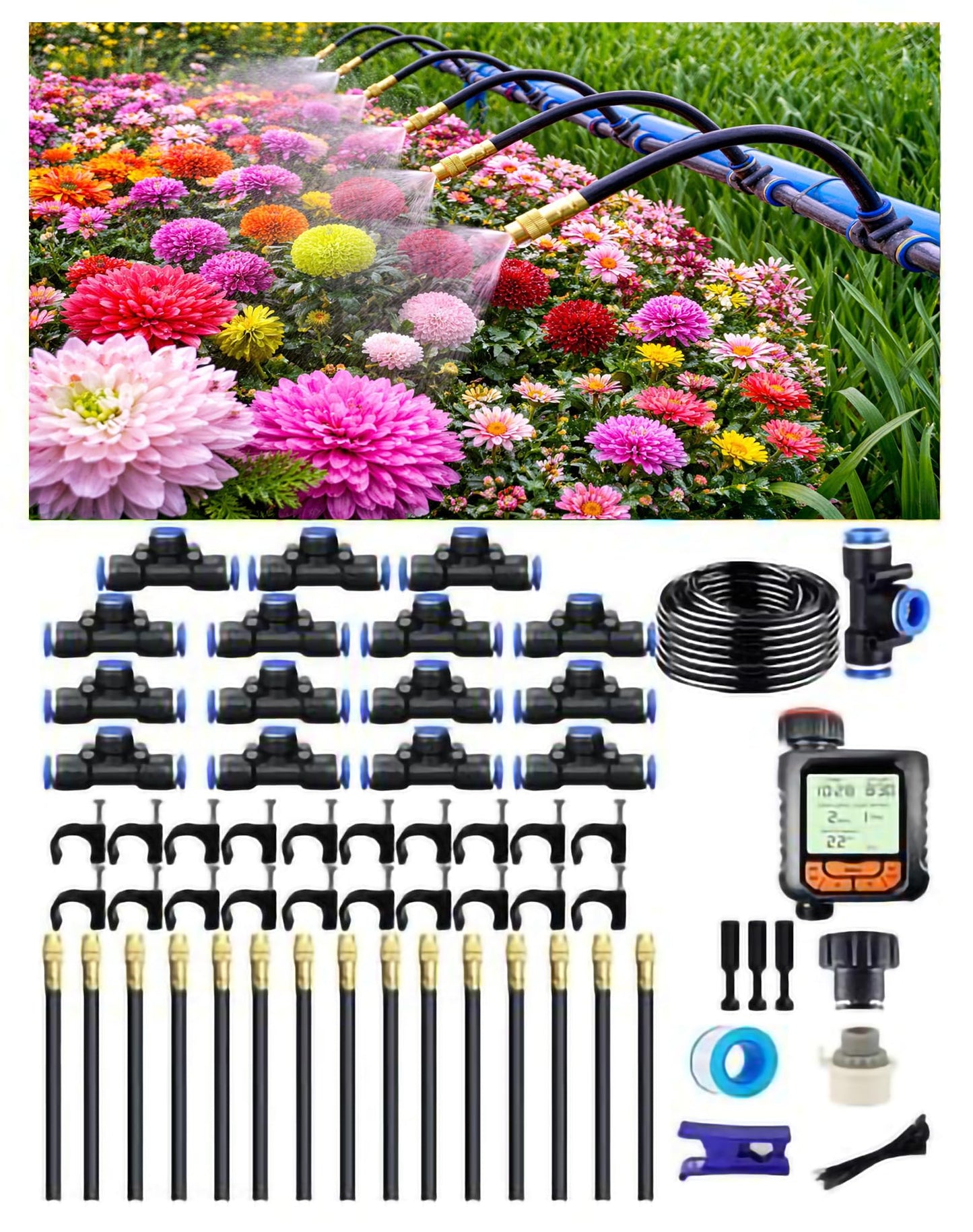Drip Irrigation System,Automatic Garden Watering System, 360 Adjustable Mist Sprayer Nozzle, High Volume Water Flow Rotating Sprinkler Head for Garden,Patio,Potted Plants, Fine Misting to Jet Spray