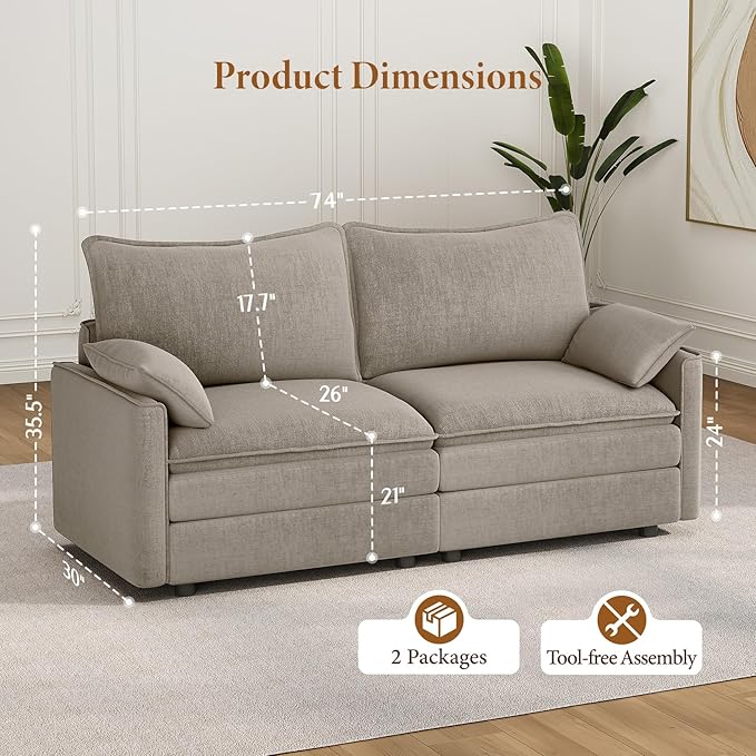 Vesgantti 74" Loveseat Sofa for Living Room, Comfy Cloud Couch Deep Seat