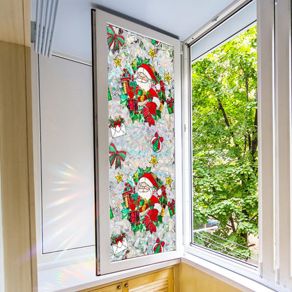 Christmas Window Stickers for Glass Rainbow Privacy Film Stained Stickers Santa Claus Window Film Christmas Balls Design Windows Decals for Home Party Supplies Glass Display Decor 17x 39.3 Inch