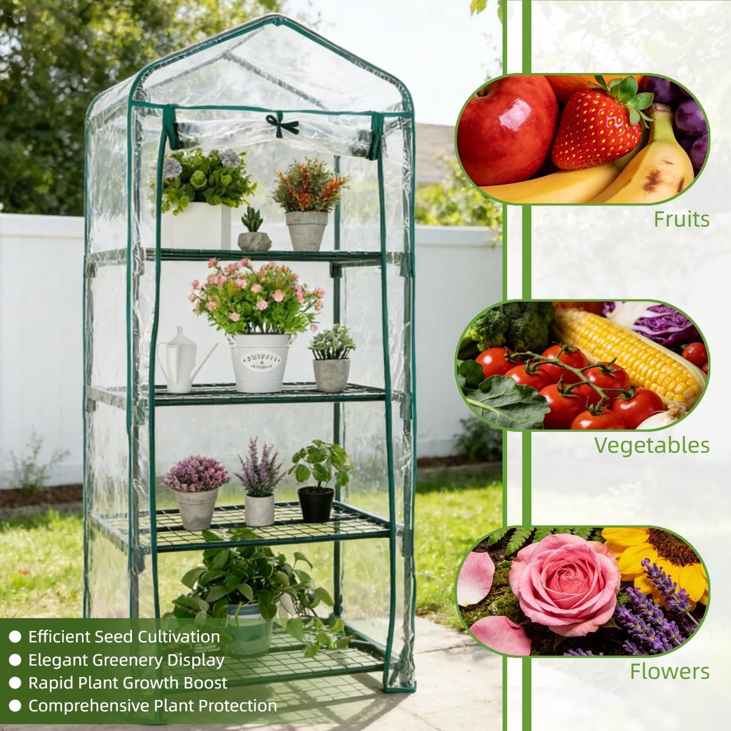 Kelived Mini Greenhouse for Indoor Outdoor, Small Plants Green House with 4 Tier Shelves, Portable Plastic Greenhouses with Transparent PVC Cover for Garden Backyard Patio Balcony Porch