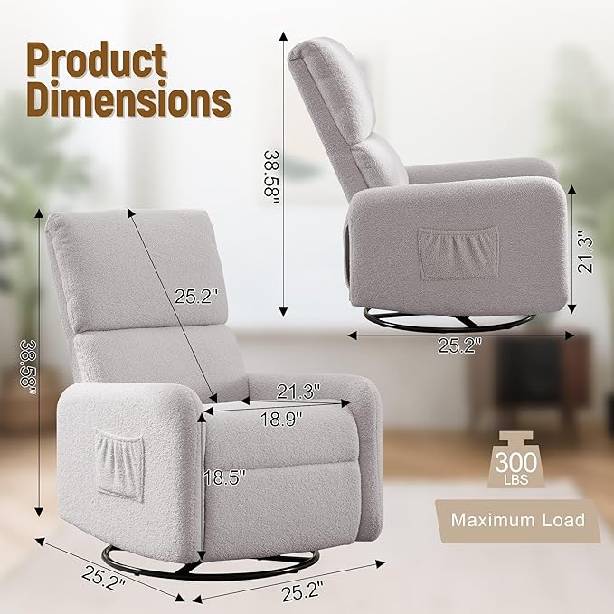 Korser 360° Rocking Chair, Nursery Rocker Chair