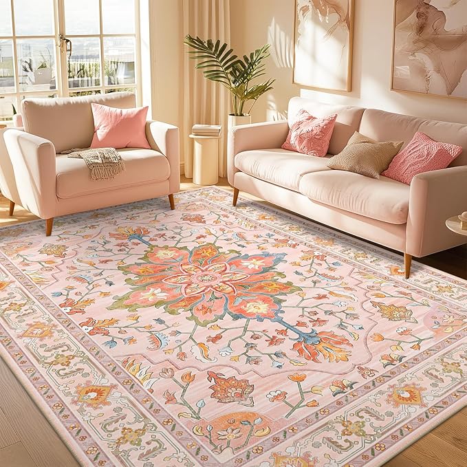 RELEANY Area Rugs 6'x9' Washable Non-Slip, Floral Vintage Distress Print