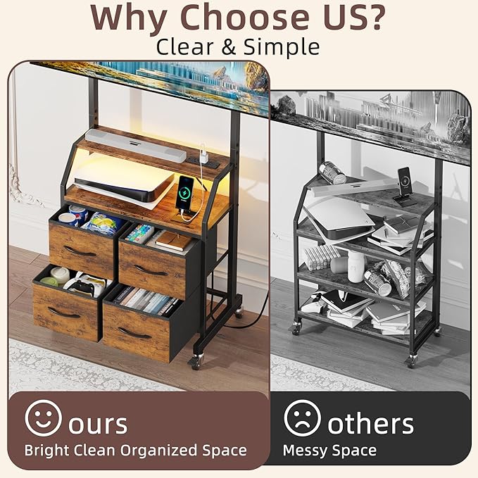 Rolling TV Stand with Mount & 4 Fabric Drawers