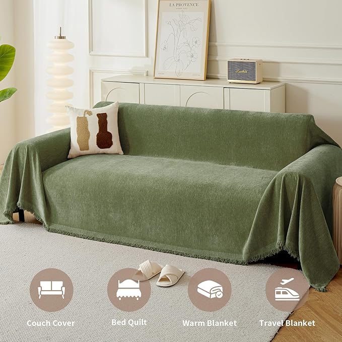 Couch Cover for Dogs, Boho Sofa Covers for 2 Cushion Couch, Chenille Sofa