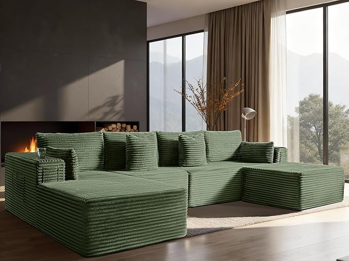 138" Cloud Sectional Couch, Comfort U Shaped Boneless Couch