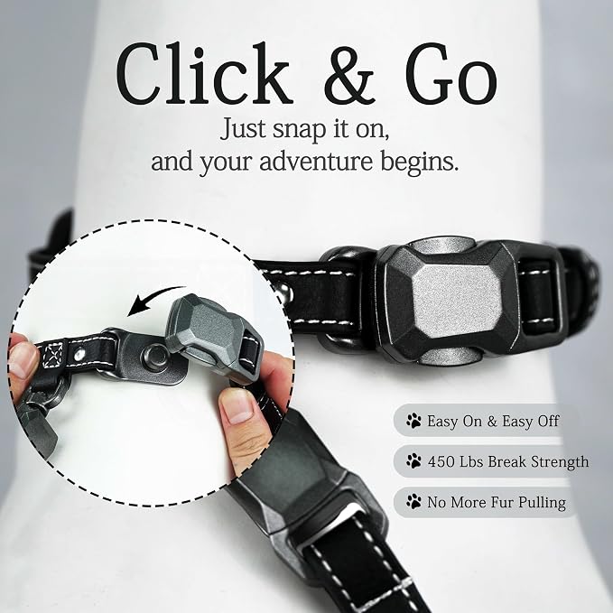 MagEase Dog Collar with 4FT Leash | Adjustable | Anti-Wrinkle, Bite & Stain-Resistant Leather | Soft & Skin-Friendly | 450LB Escape-Proof Magnetic Buckle (Black, Small)